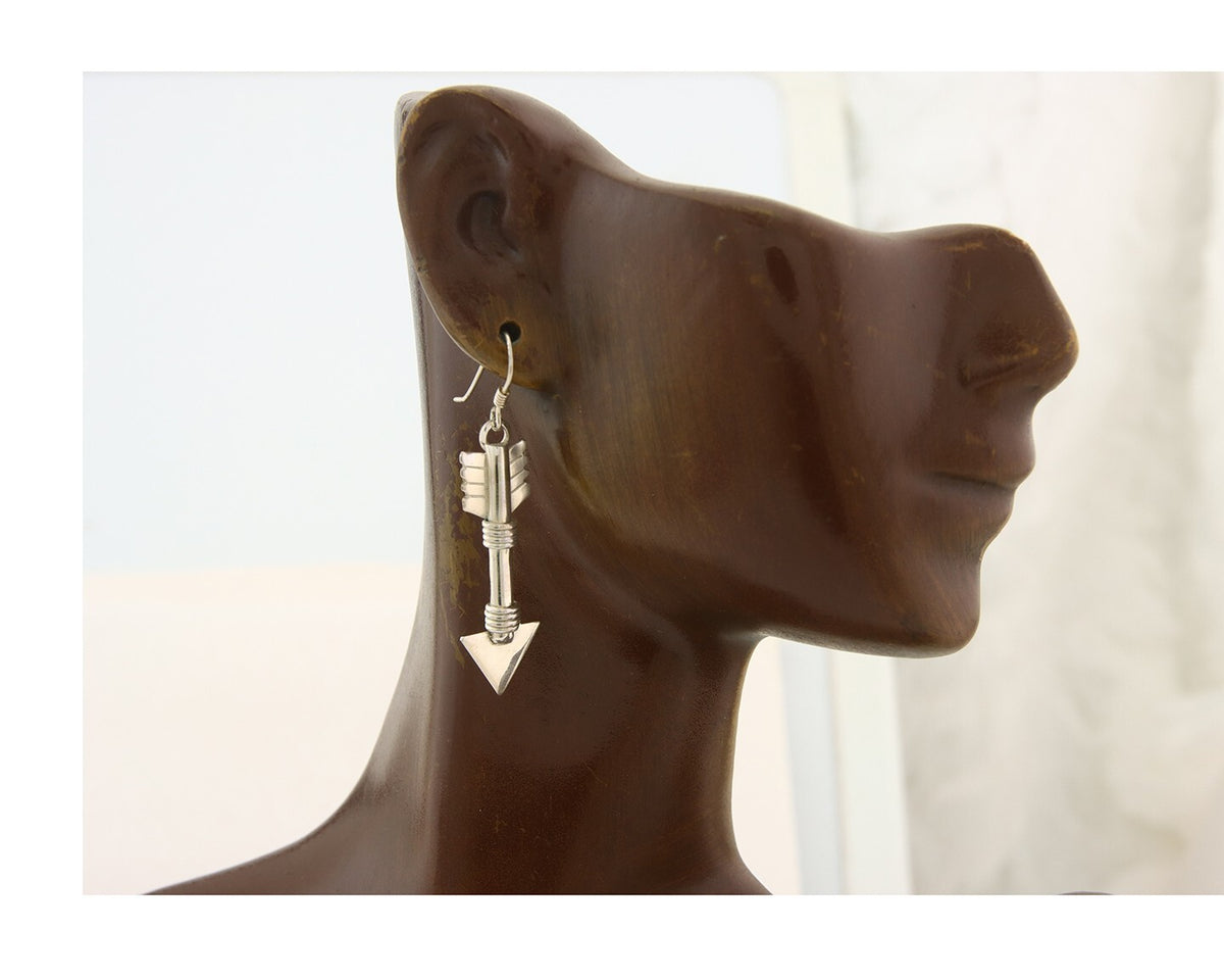 Navajo Handmade Arrow Earrings 925 Silver Artist Signed M C.80's