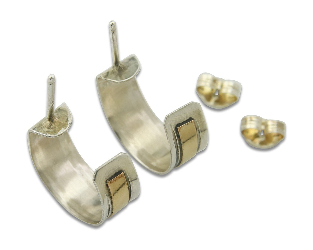 Navajo Hoop Earrings 925 Silver & Gold Native American Artist C.80's