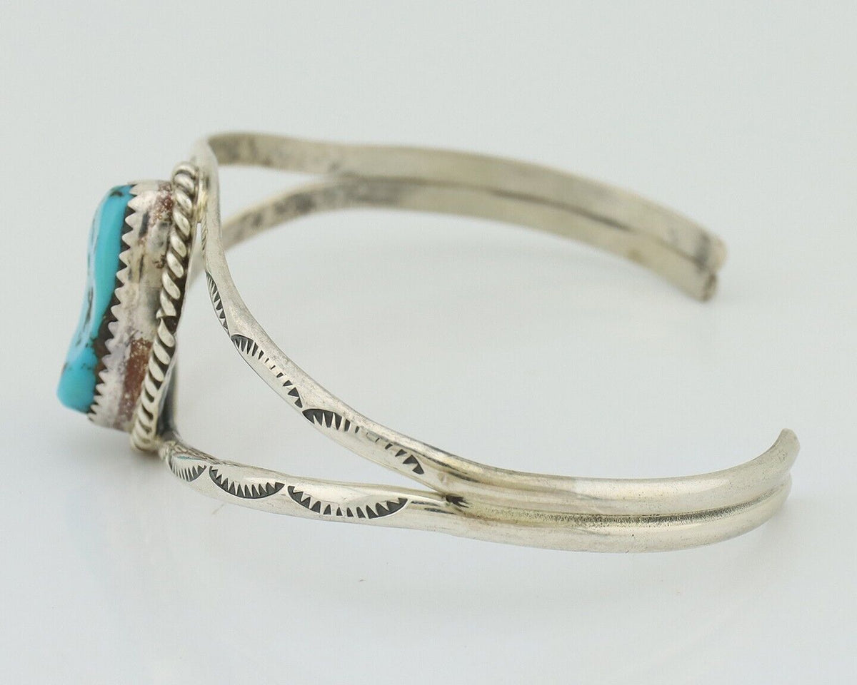 Navajo Bracelet 925 Silver Sleeping Beauty Turquoise Signed Robert Vandover C80s