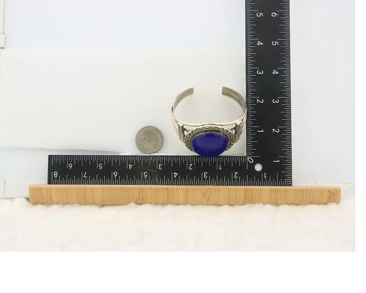 Navajo Cuff Bracelet Sterling Silver Natural Lapis Vintage Signed J Nelson