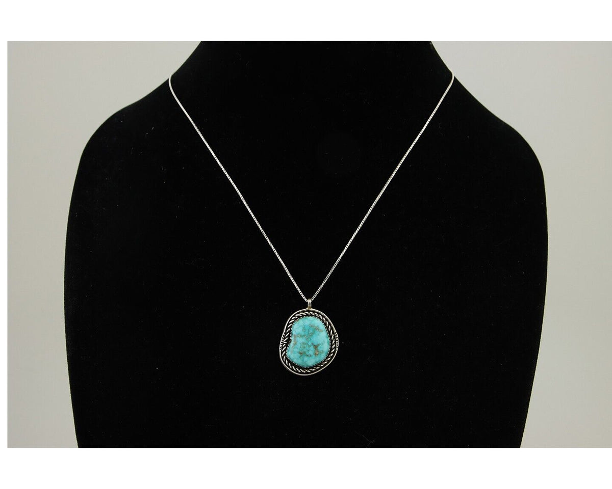 Navajo Necklace 925 Silver Natural Turquoise Artist Signed Yazzie C.80's
