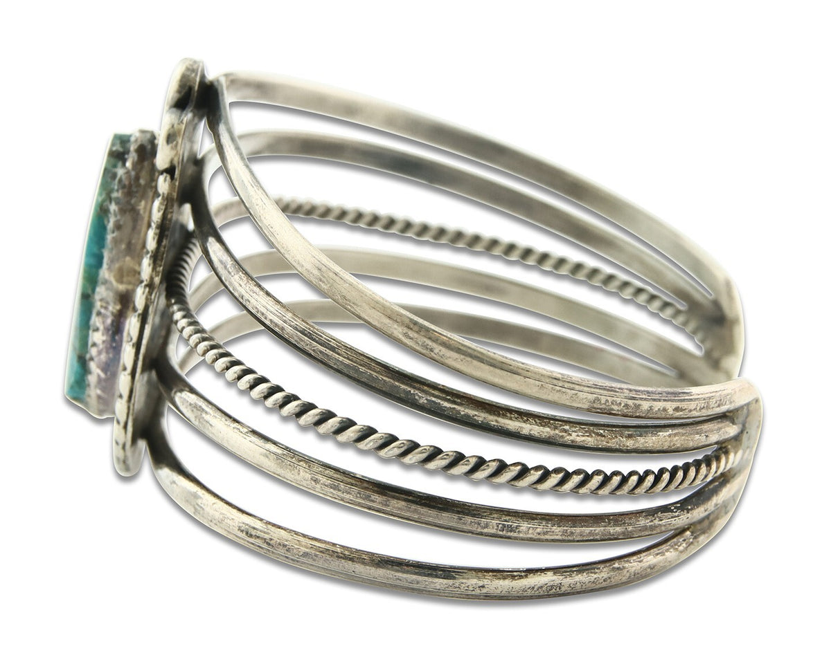 Vintage Navajo Bracelet 925 Silver Blue Turquoise Signed Kay Johnson