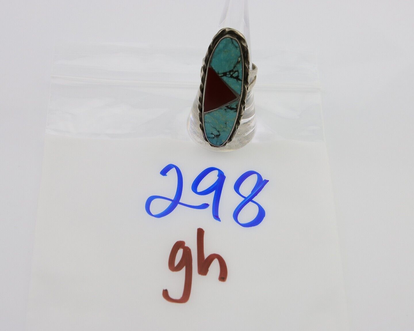 Navajo Ring 925 Silver Natural Turquoise Coral Signed Norman Lee Size 7.75