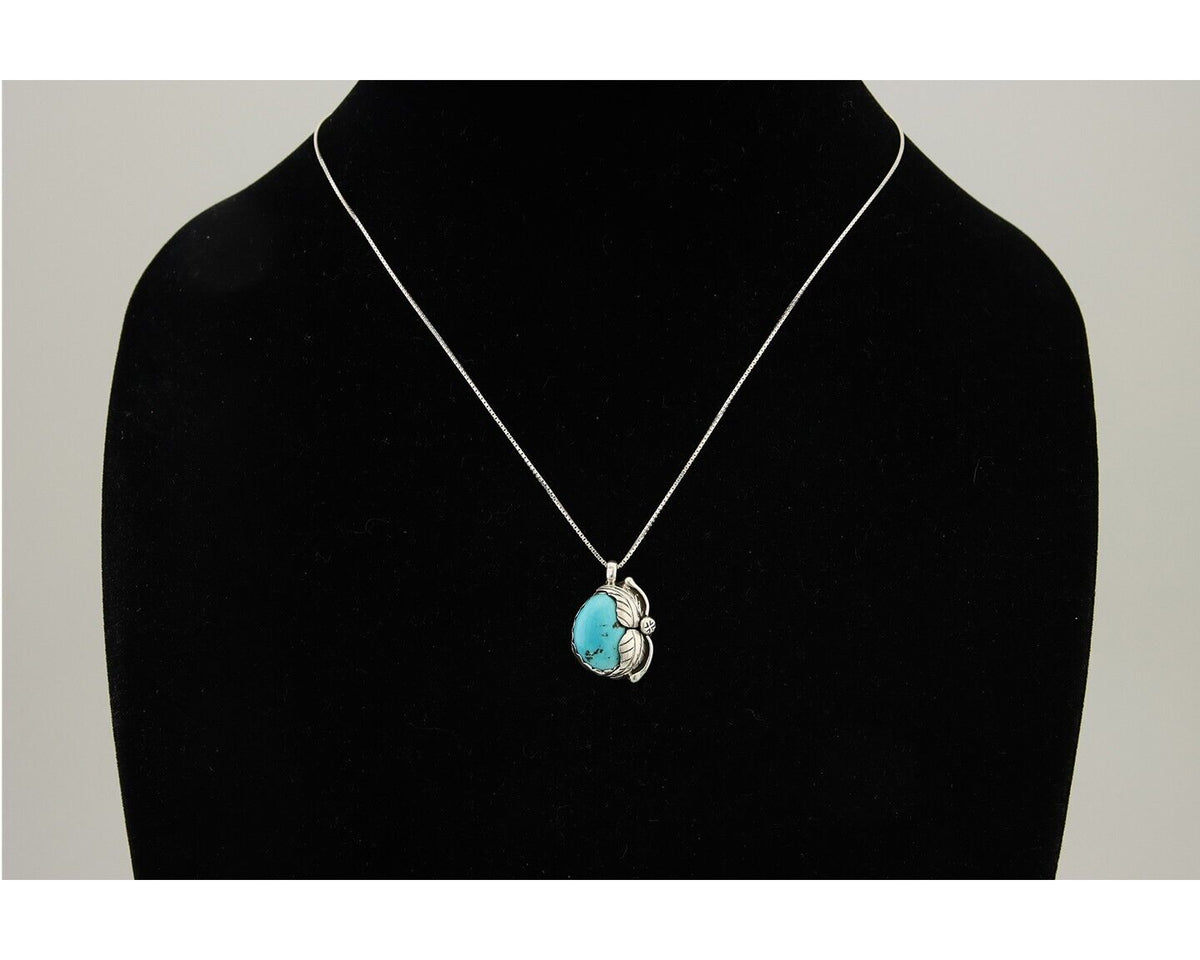 Navajo Necklace 925 Silver Natural Blue Turquoise Artist Signed D Zachary C.80's