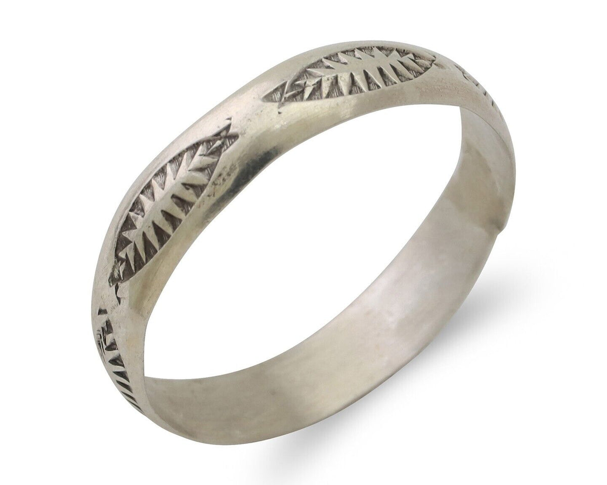 Navajo Hand Stamped Band 925 Silver 5.0 mm Signed Larry Chavez Size 11 C.80's