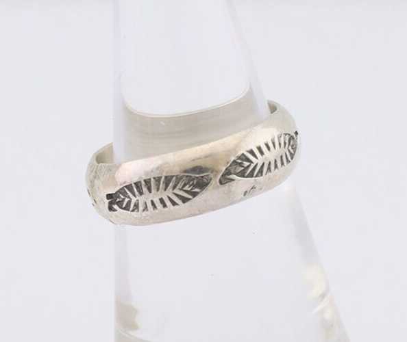 Navajo Hand Stamped Band 925 Silver 6.0 mm Signed Larry Chavez Size 6.5 C.80's