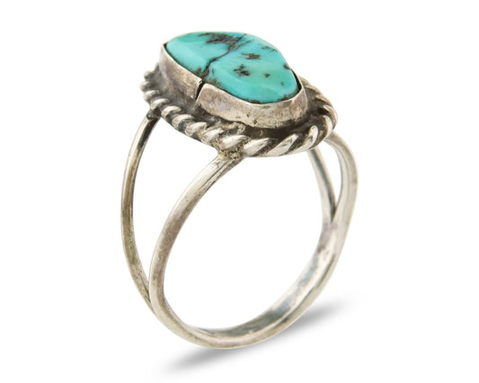 Navajo Ring 925 Sterling Natural Mined Arizona Turquoise C.80's Size 7.5