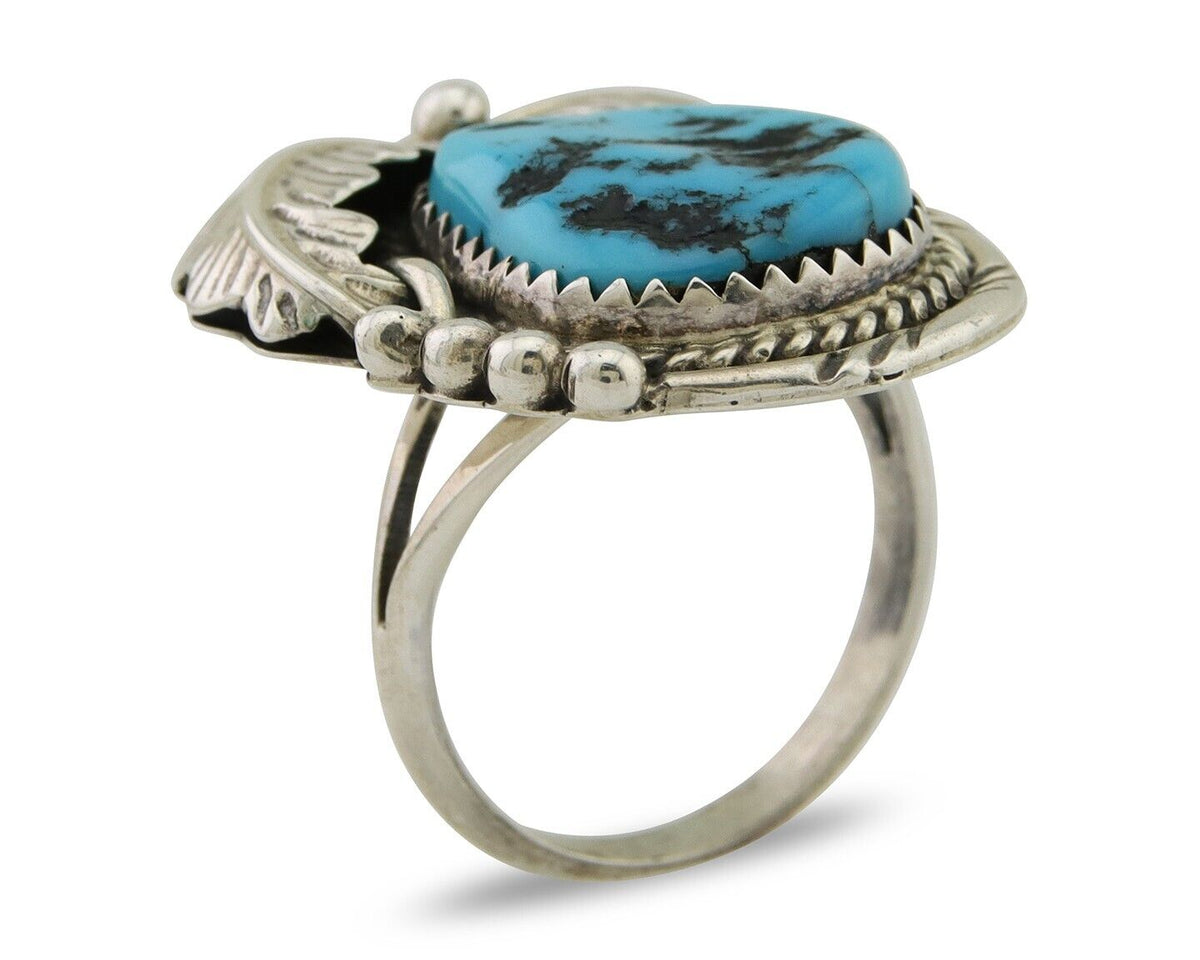 Navajo Ring .925 Silver Natural Slab Turquoise Artist Signed M. S. C.80's