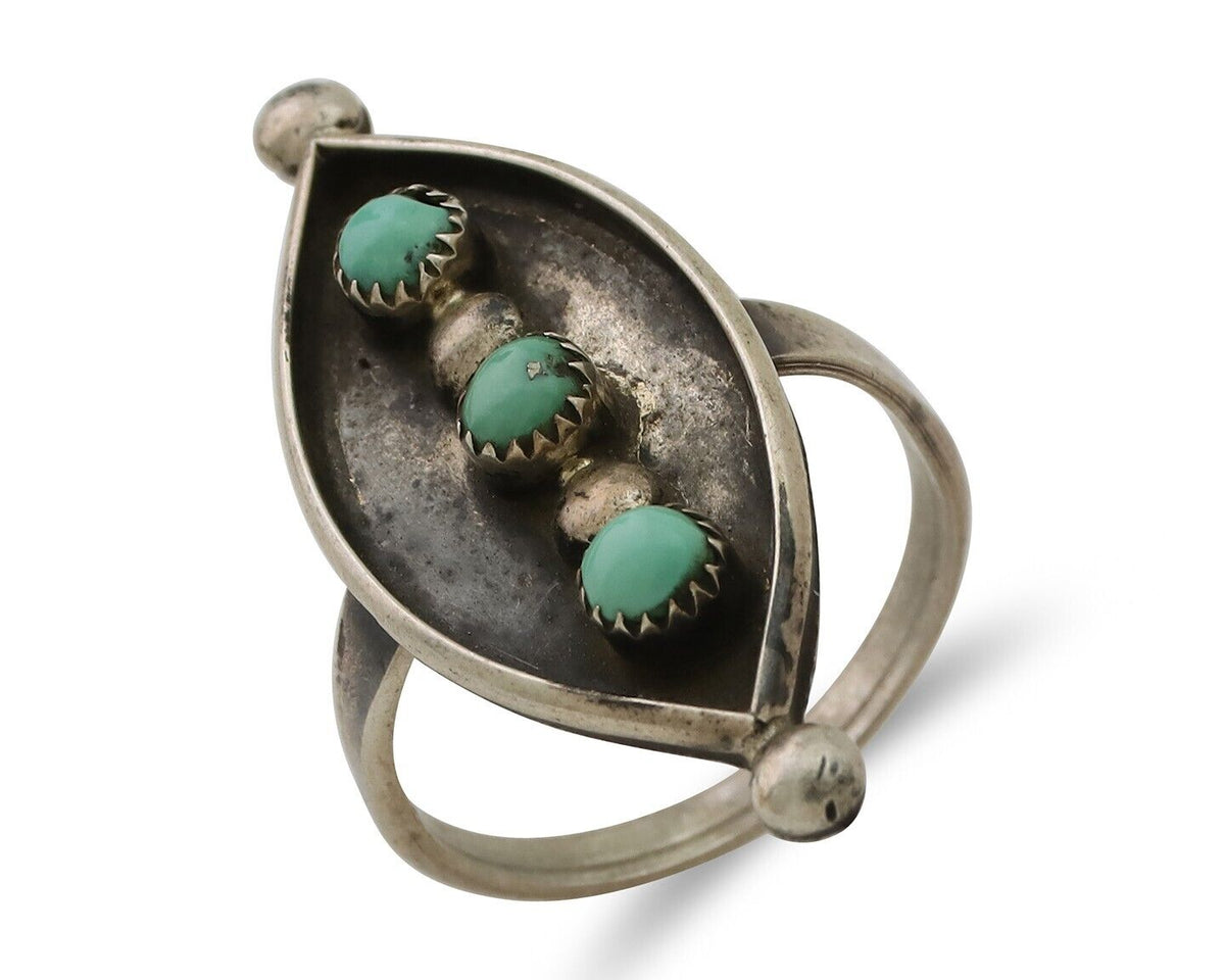 Vintage Navajo Ring 925 Silver Natural Turquoise Signed AZ9-AD Size 7.75