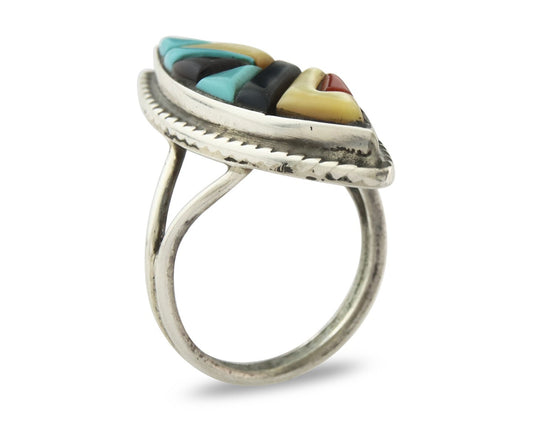 Vintage Zuni Ring 925 Sterling Silver Natural Gemstone Signed R & GT Size 5.75