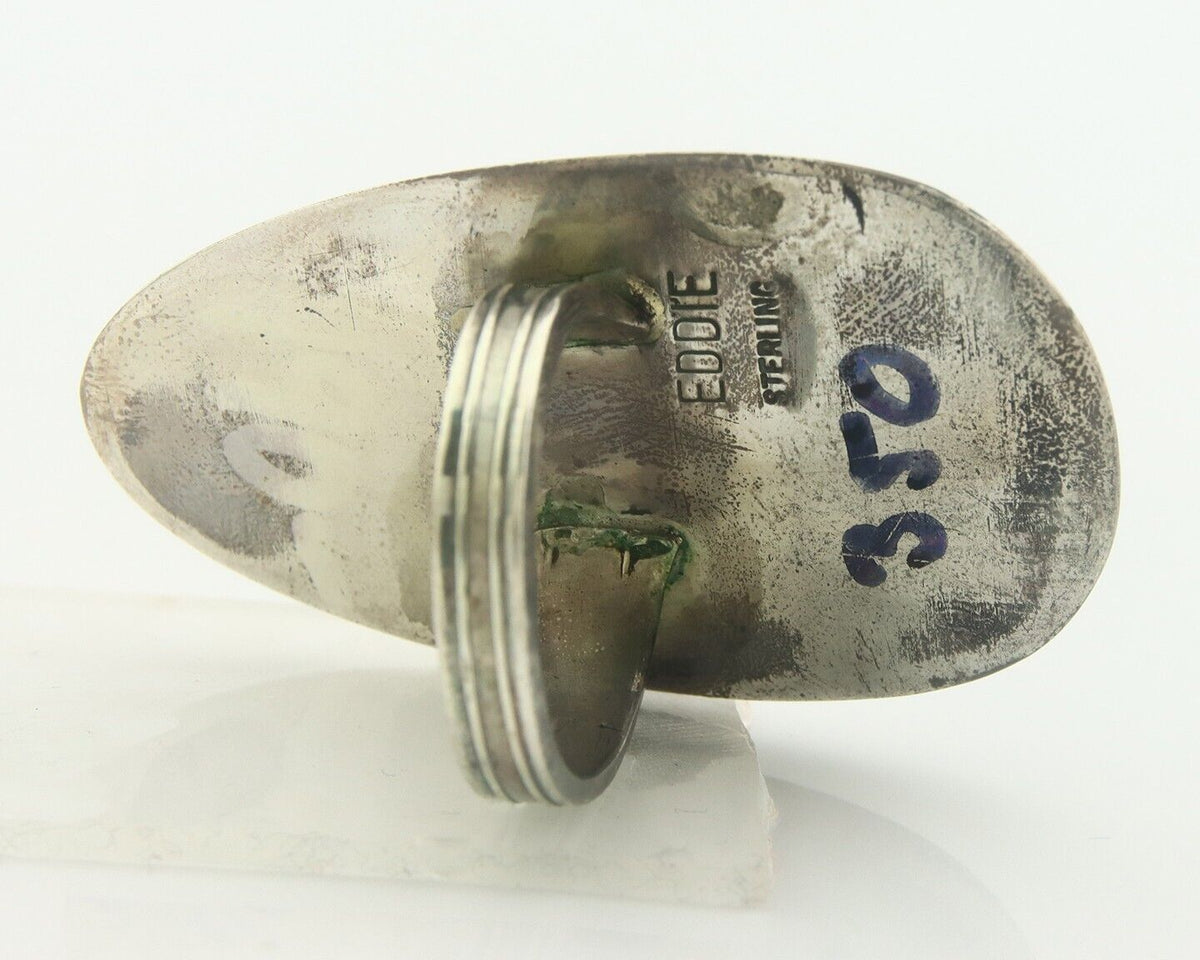 Navajo Ring 925 Sterling Turquoise Handmade Signed EDDIE C.80's Size 10.25