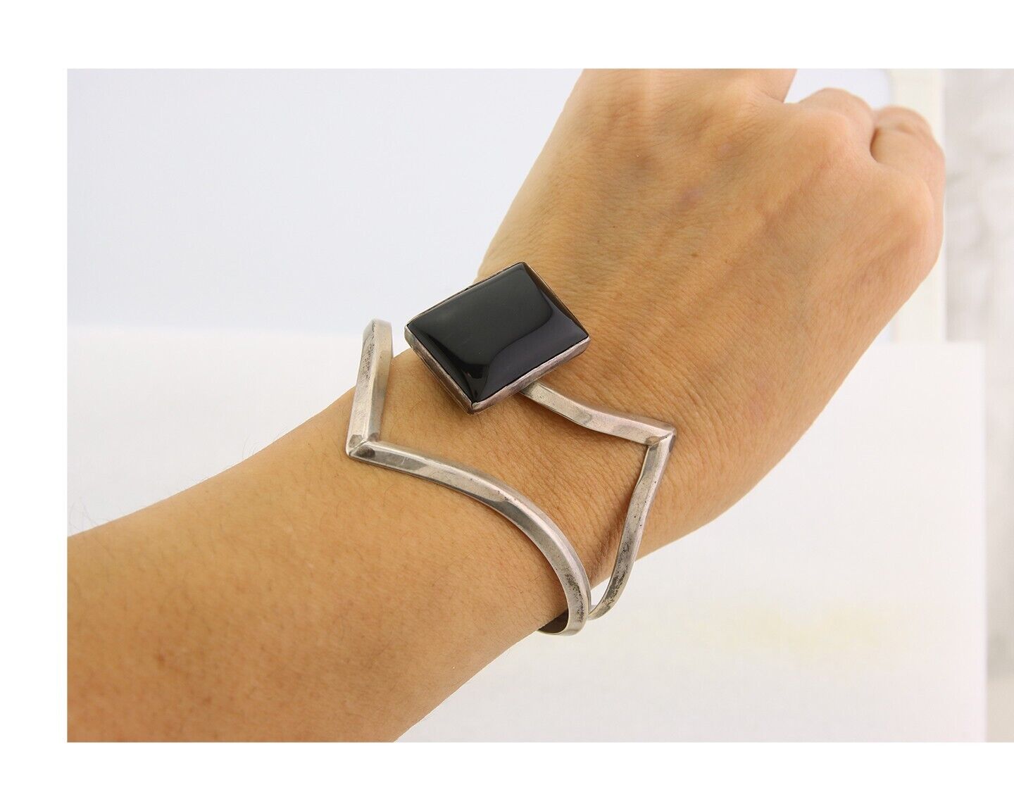 Navajo Bracelet 925 Silver Sand Cast Onyx Cuff Artist Signed D Zachary C.80's