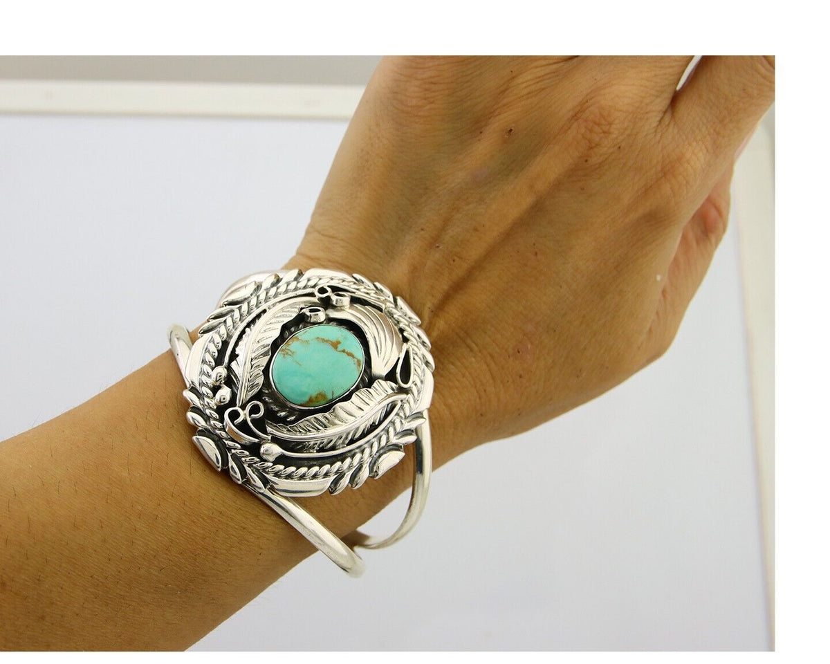 Navajo Cuff Bracelet 925 Silver Cuff Turquoise Cuff Native American Artist C80's