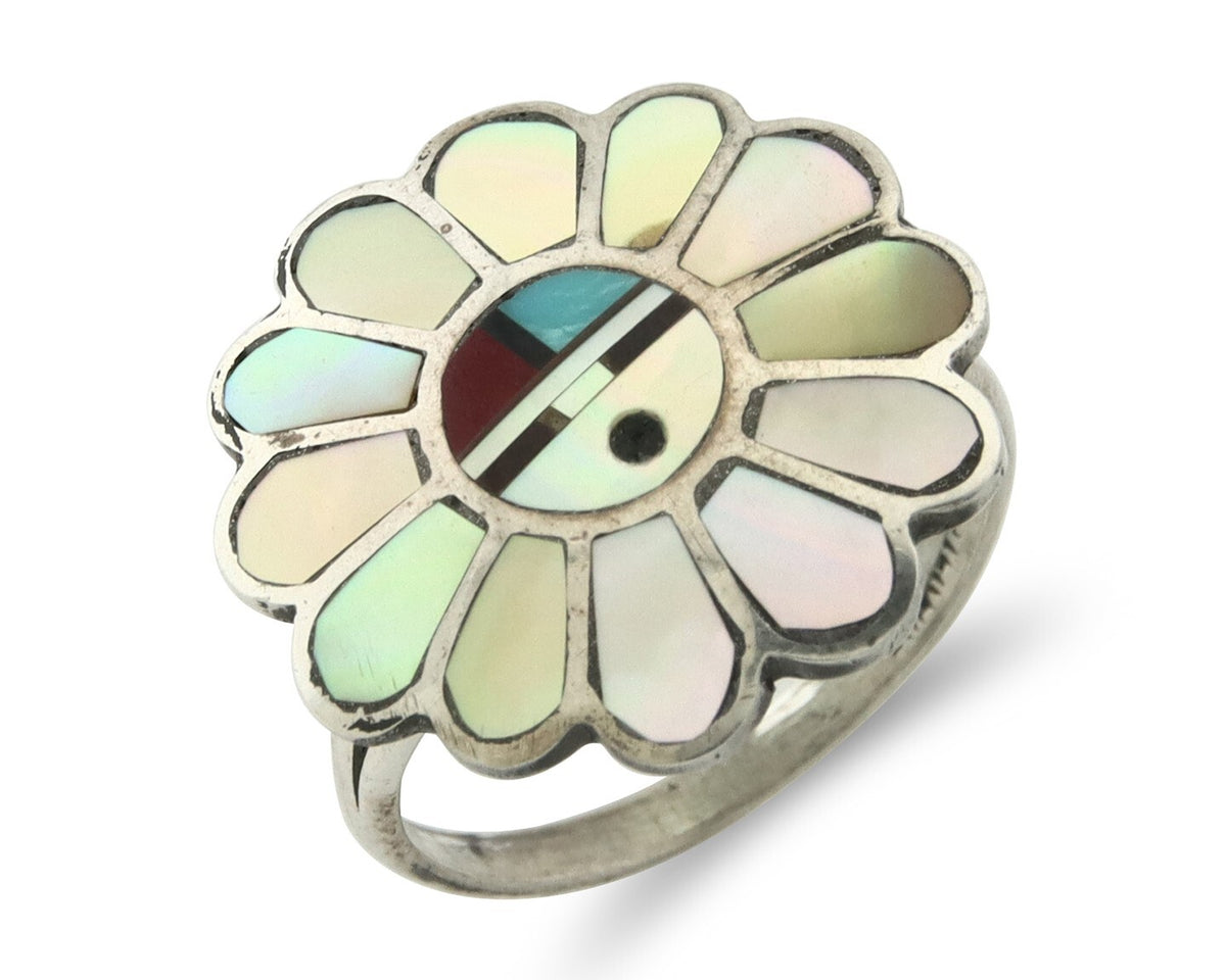 Vintage Zuni Ring 925 Sterling Silver Natural Gemstone Size 6.75