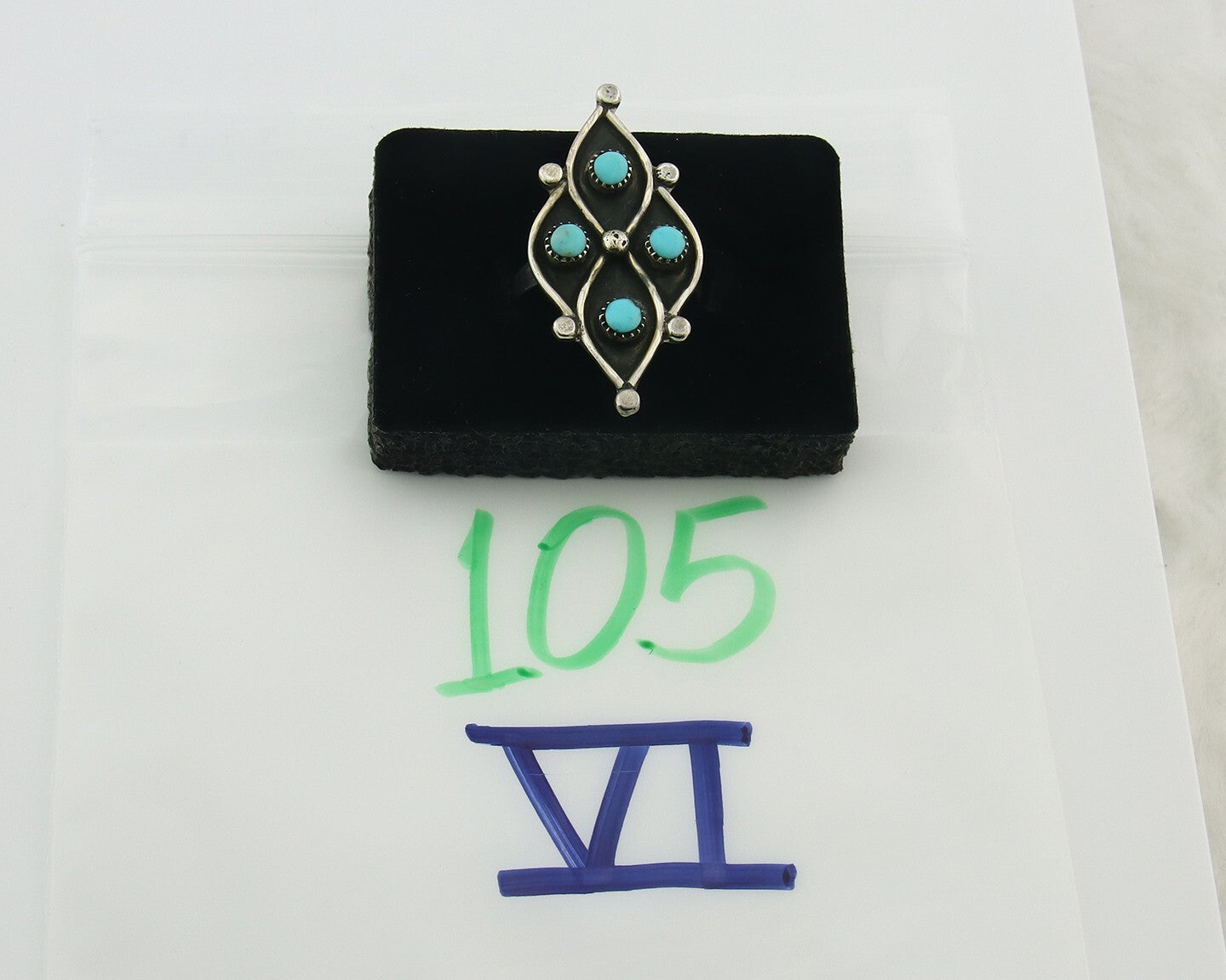 Vintage Zuni Ring 925 Sterling Authentic Natural Turquoise Native Artist Sz 9.75