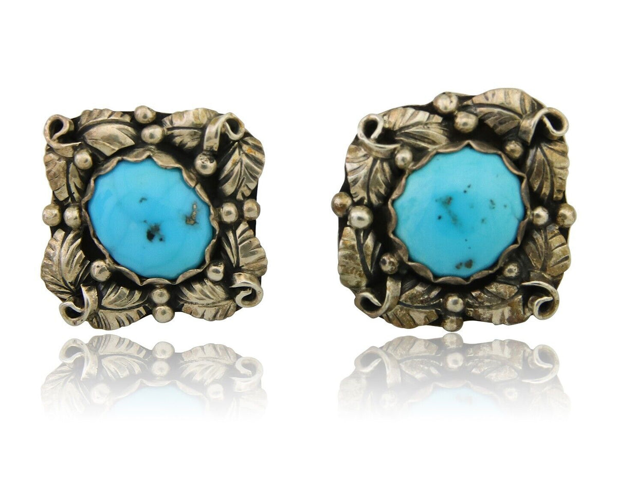 Navajo Shield Natural Turquoise Earrings 925 Silver Native American Artist C.80s