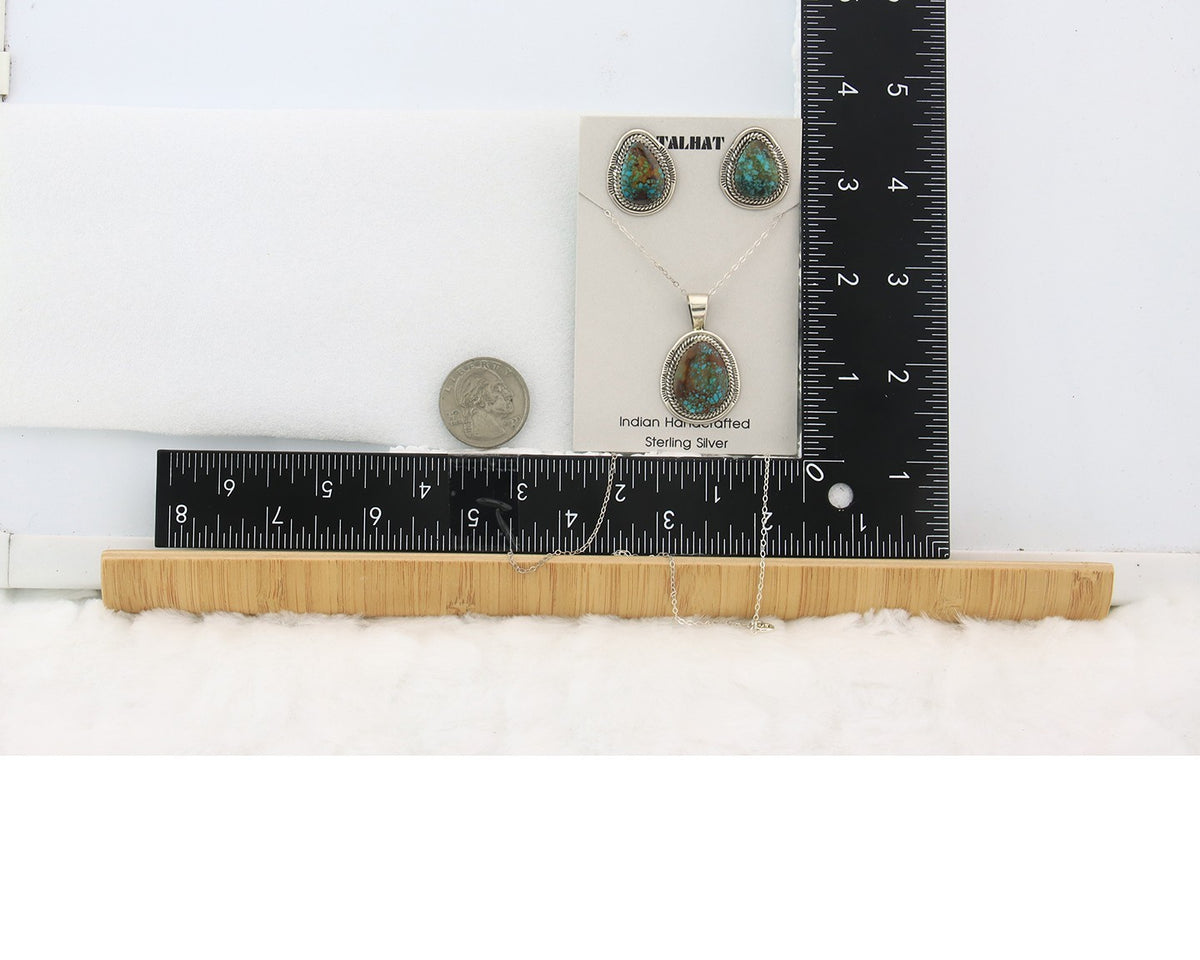 Navajo Necklace Earrings Set Sterling Silver Turquoise Vintage Signed Spencer