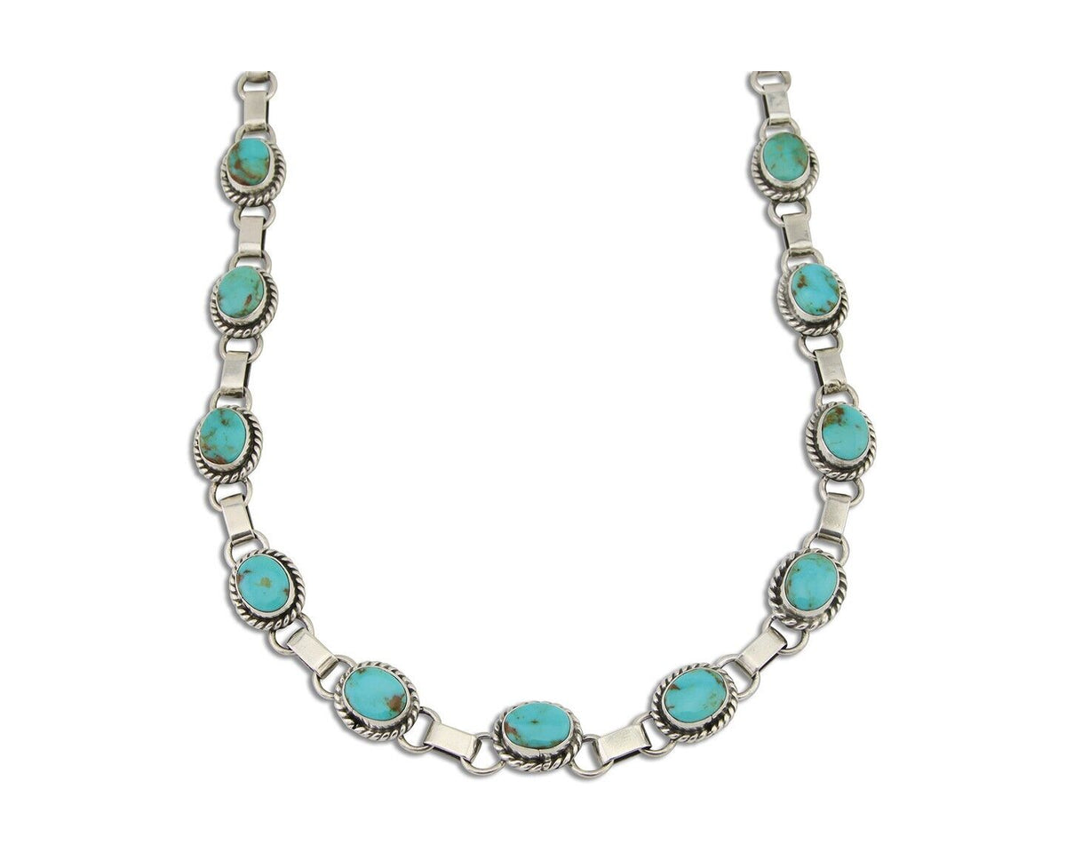 Navajo Turquoise Necklace 925 Silver Natural Blue Native American Artist C.80's