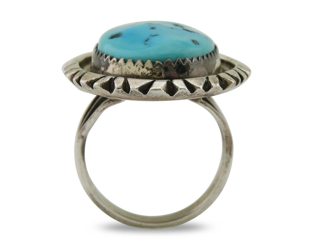 Navajo Ring 925 Silver Sleeping Beauty Turquoise Artist Siged Becenti C.80's