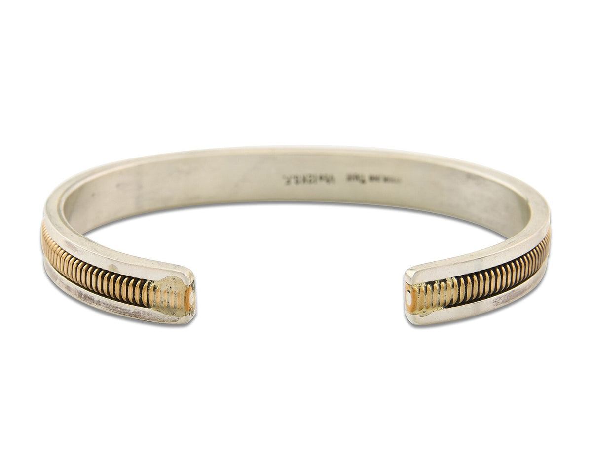 Navajo Bracelet 925 Silver & 12k Yellow Gold Filled Signed TAHE C.80's