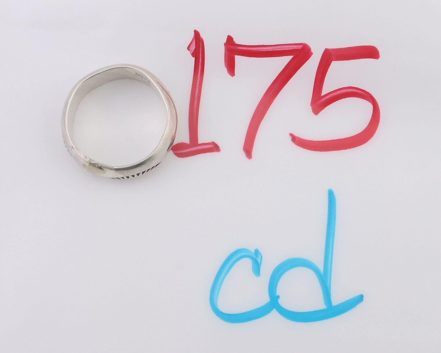 Navajo Hand Stamped Band 925 Silver 6.0 mm Signed Larry Chavez Size 5.75 C.80's