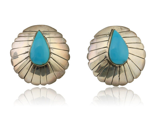 Navajo Earrings 925 Silver Natural Blue Turquoise Native American Artist C.80's