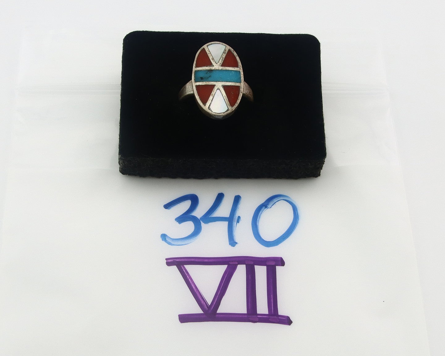 Vintage Zuni Ring Sterling Silver Authentic Gemstone Handmade Size 6.5