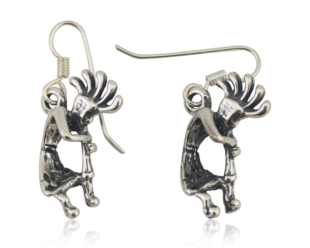 Navajo Kokopelli Dangle Earrings 925 Silver Native American Artist C.80's