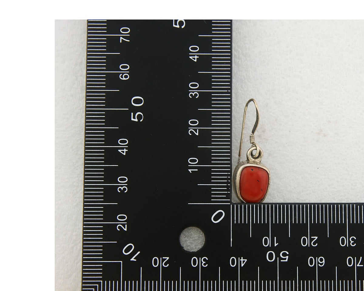 Navajo Earrings 925 Silver Natural Coral Native American Artist C.80's