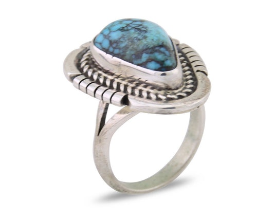 Navajo Ring 925 Silver Spiderweb Turquoise Signed Jon McCray C.80's