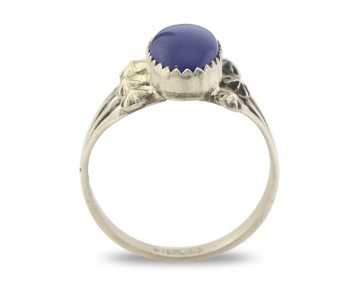 Navajo Ring 925 Sterling Natural Lapis Handmade Native Artist C.80's