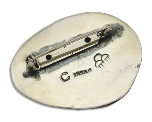 Navajo Pin 925 Silver Natural Mined Turquoise Artist Signed C Montoya C.80's