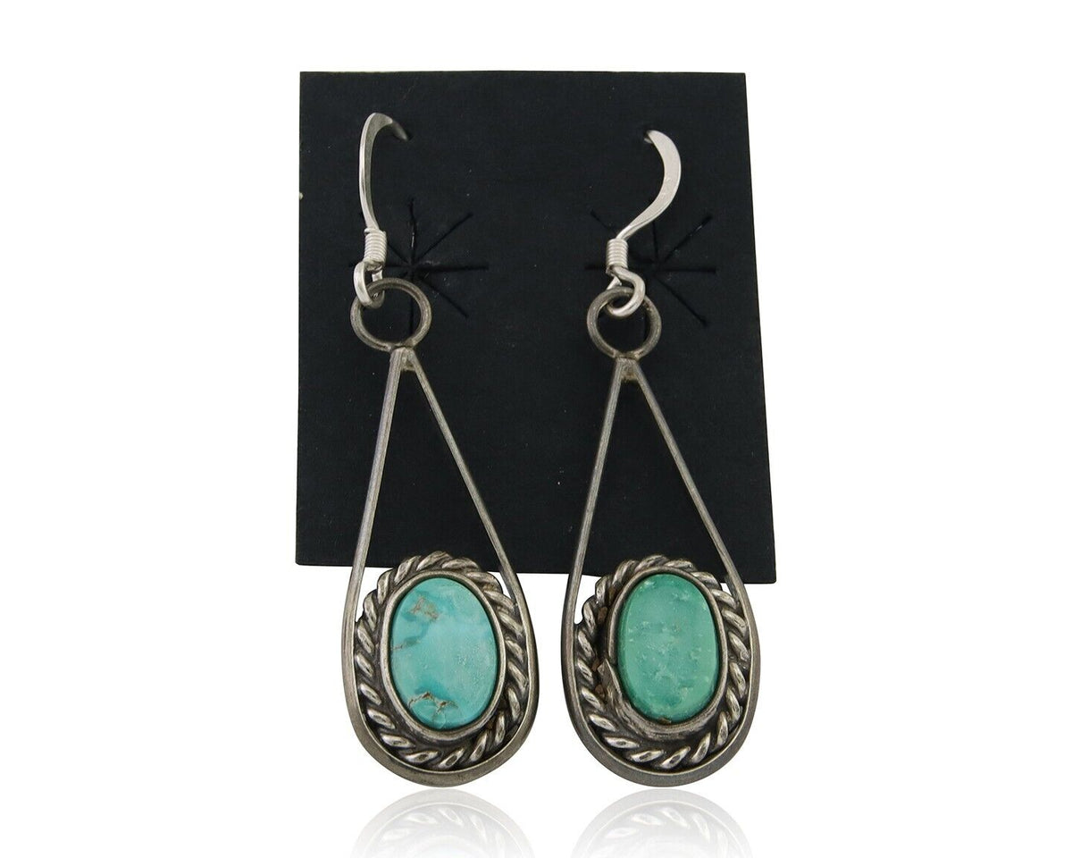 Navajo Dangle Earrings 925 Silver Natural Turquoise Native American Artist C.80s