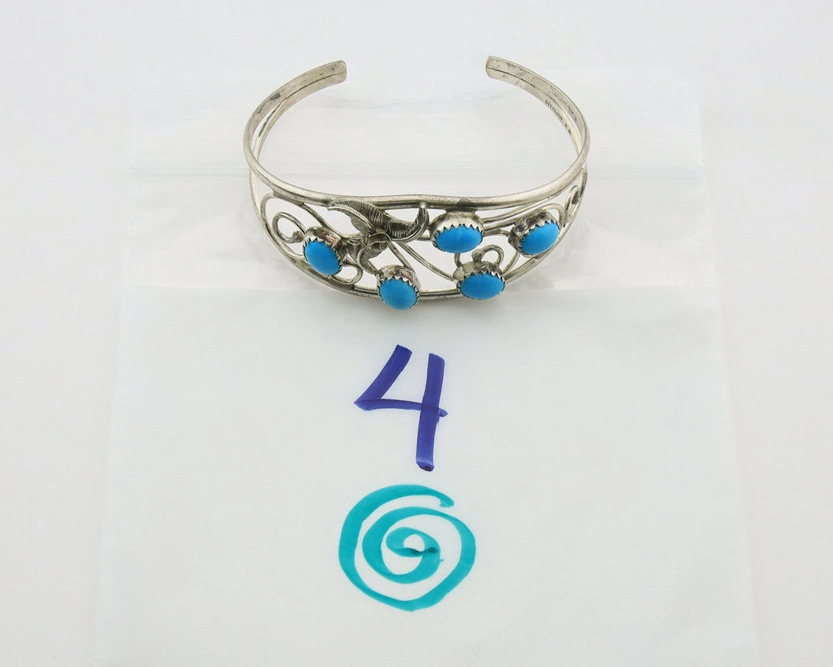 Navajo Cuff Bracelet Sterling Silver Turquoise Vintage Signed SH