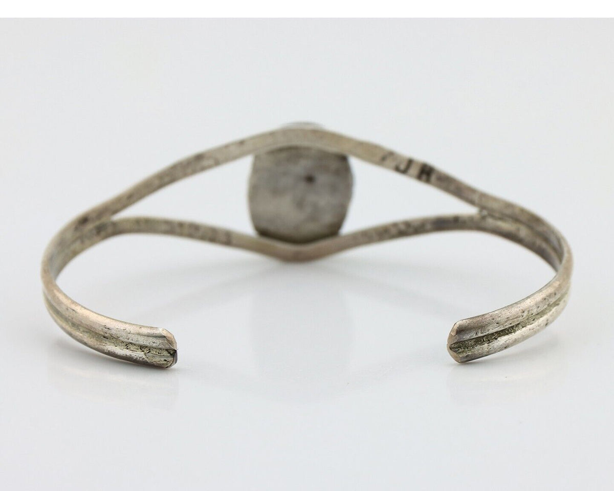 Navajo Bracelet 925 Silver Natural Blue Turquoise Artist Signed JH C.80's