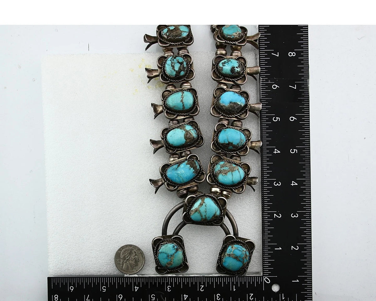 Navajo Squash Necklace Sterling Silver Kingman Turquiose Vintage C.80's