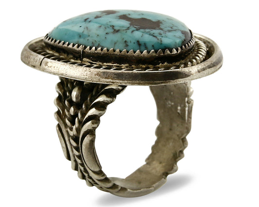 Navajo Ring .925 SOLID Silver Kingman Turquoise Artist Snail C.80's