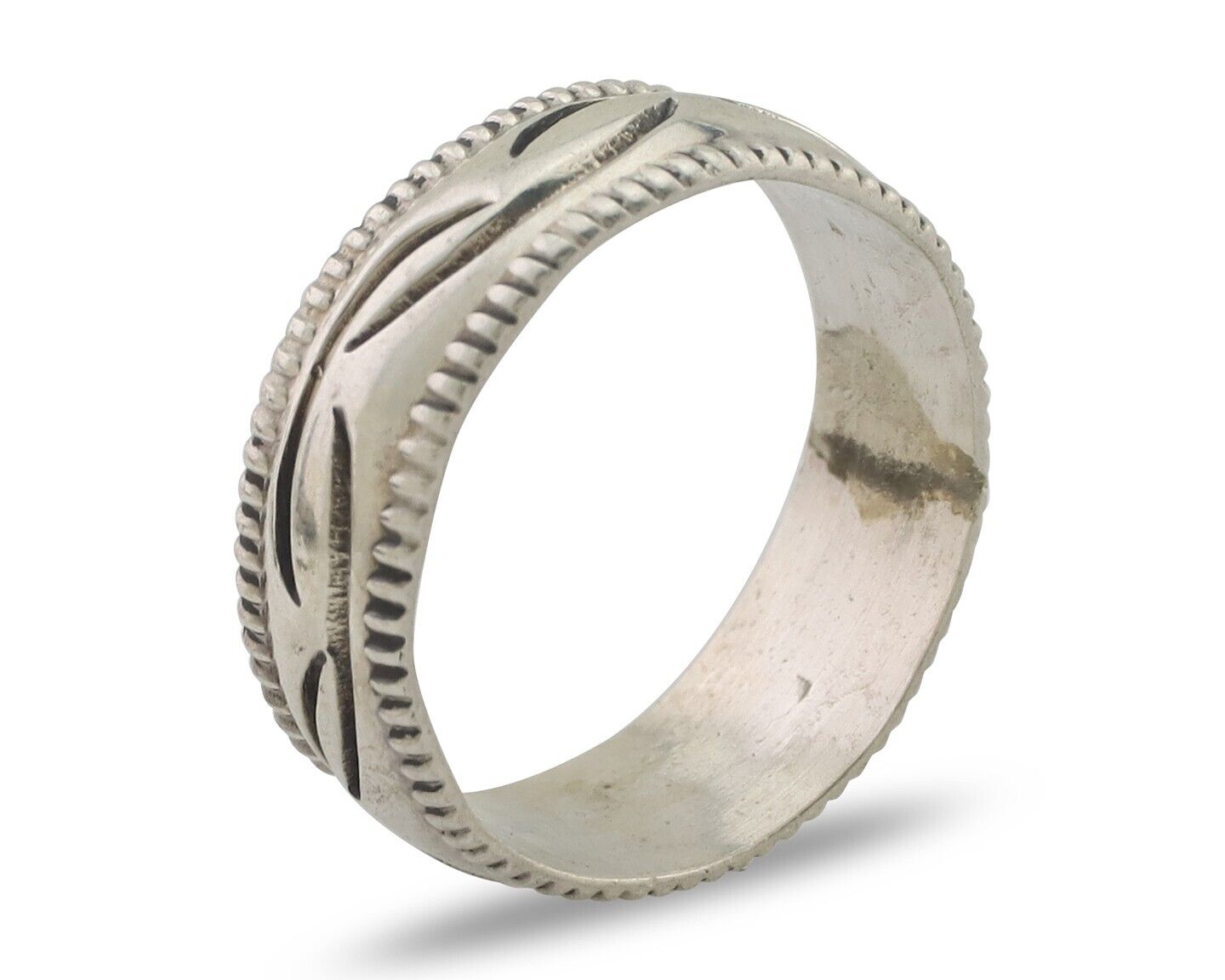 Navajo Hand Stamped Band 925 Silver 6.0 mm Native Artist Size 5.0 C.80's
