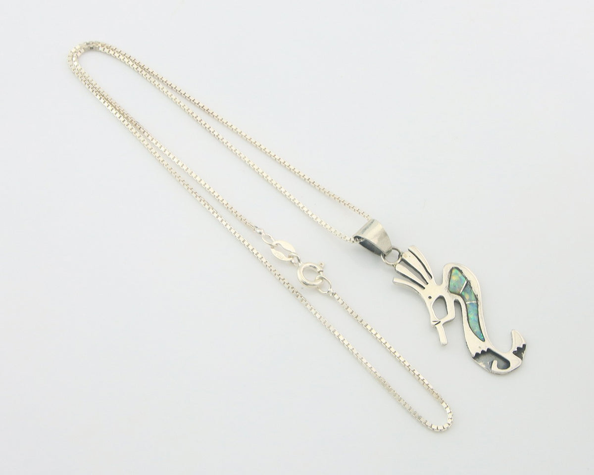 Navajo Kokopelli Necklace Sterling Silver Opal Vintage Signed BB