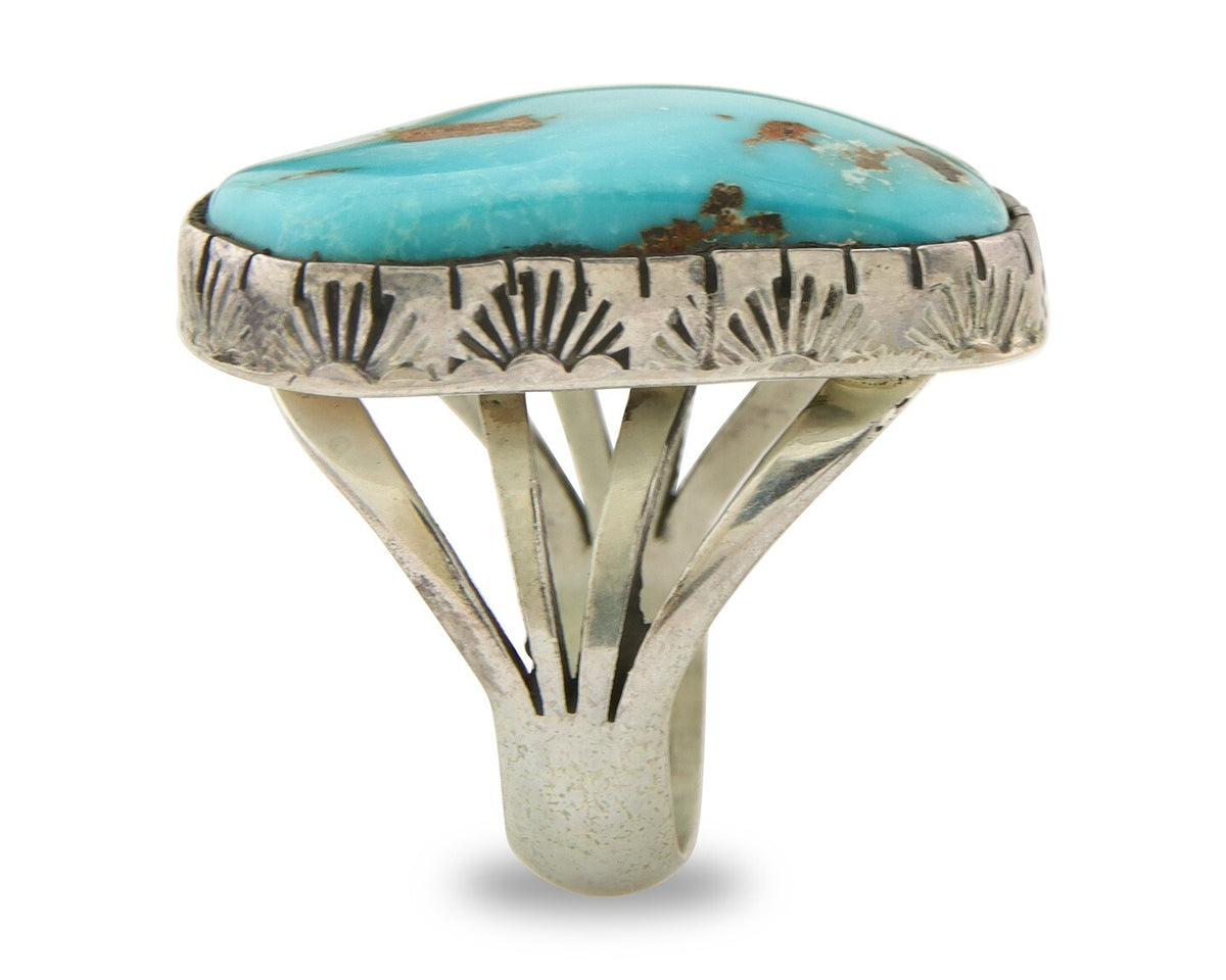 Navajo Ring 925 Sterling Turquoise Signed D Zachary C.80's Size 8.0
