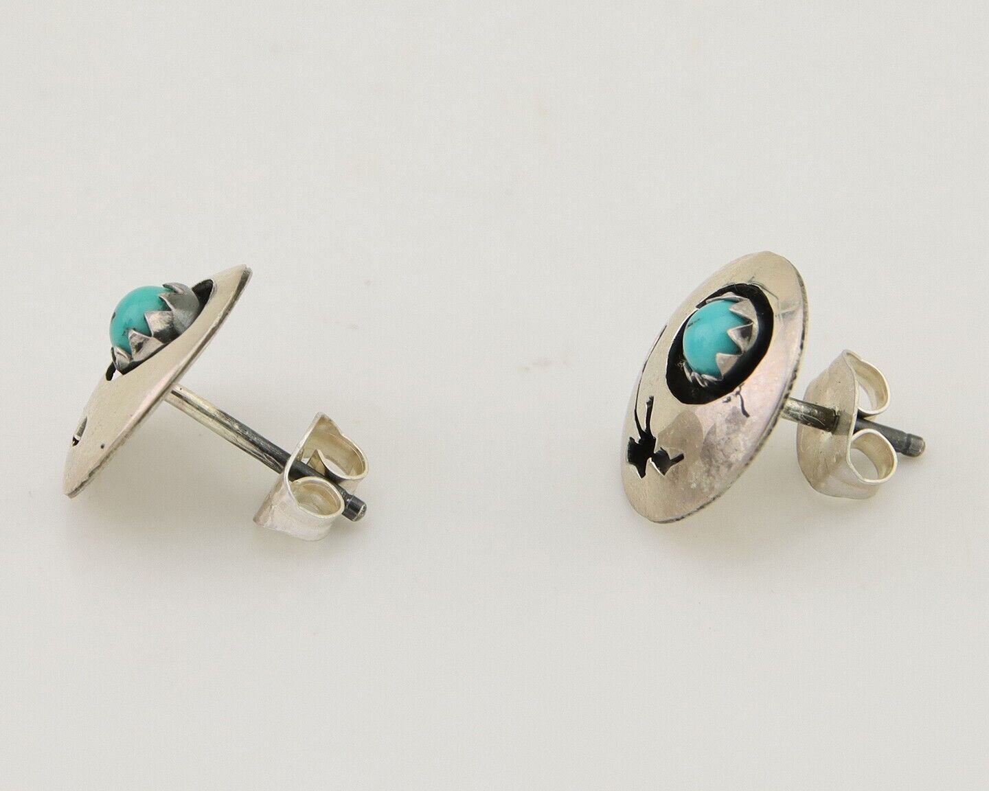 Navajo Handmade Earrings 925 Silver Turquoise Native American Artist C.80's