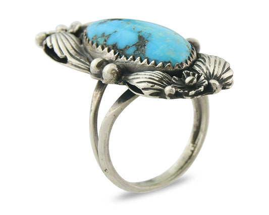 Traditional Navajo Ring Sterling Silver Authentic Turquoise Handmade Size 6.5