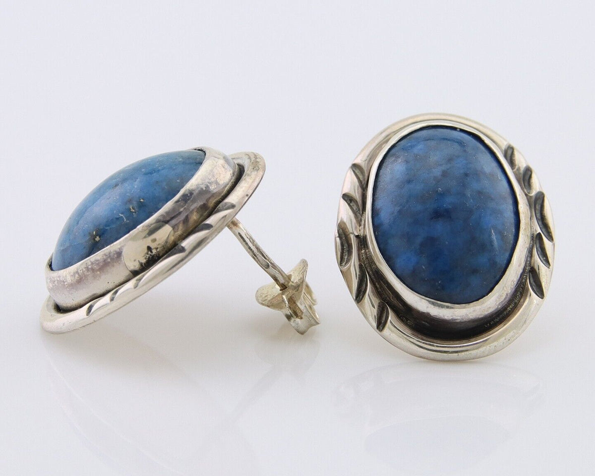 Navajo Paw Earrings 925 Silver Blue Denim Lapis Native American Artist C.80's