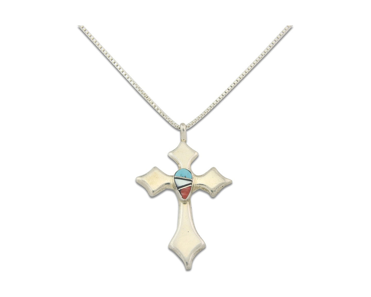Navajo Cross Necklace Sterling Silver Authentic Natural Gemstones Signed M