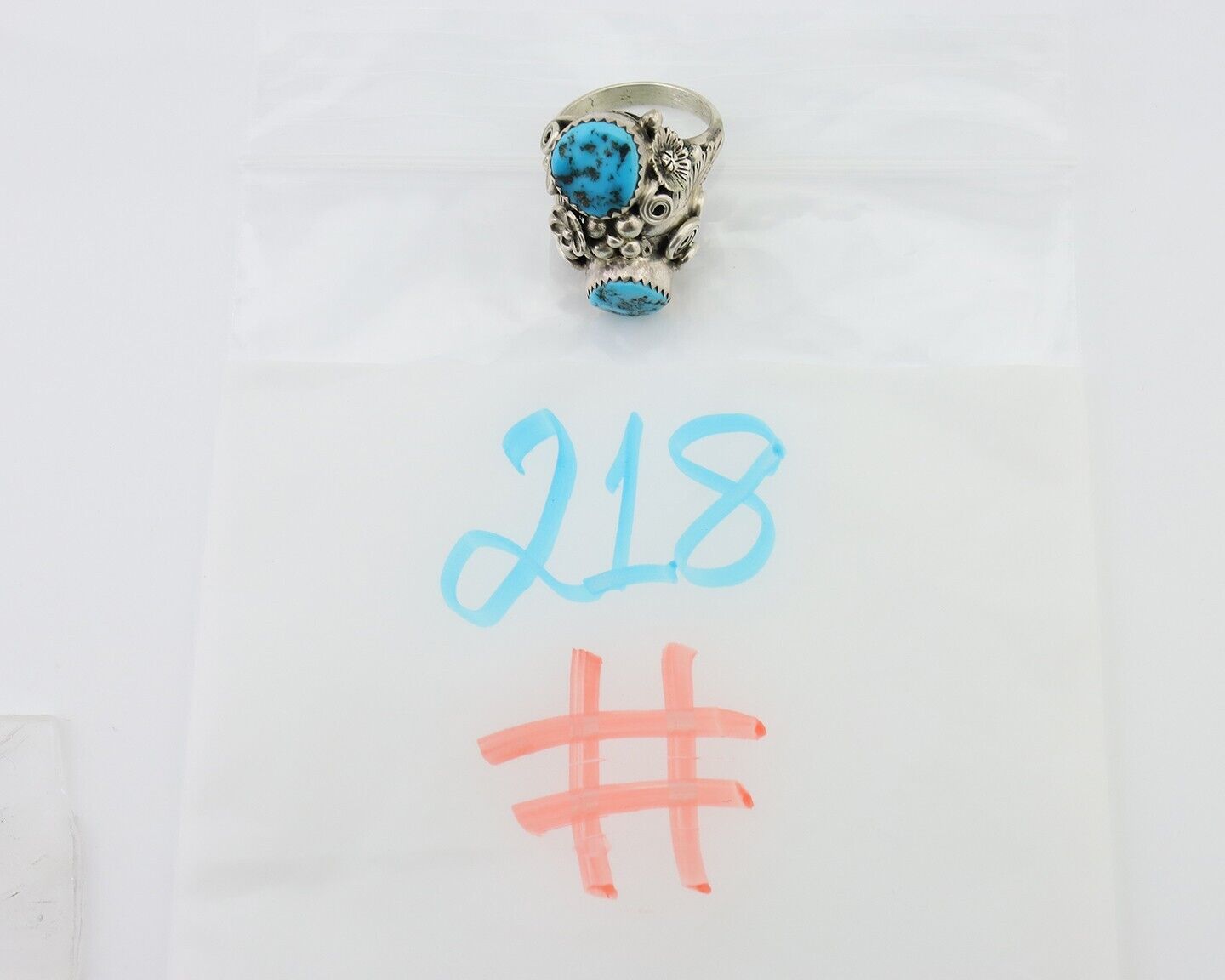 Navajo Handmade Ring 925 Silver Sleeping B Turquoise Artist Signed IHMJ C.80's