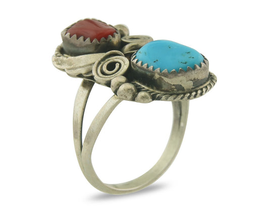 Vintage Navajo Ring 925 Sterling Natural Gemstones Signed Justin Morris Sz 9.0