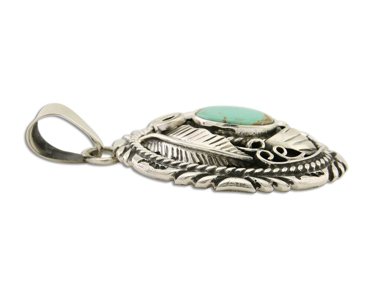 Navajo Pendant 925 Silver Natural Blue Turquoise Native American Artist C.80's