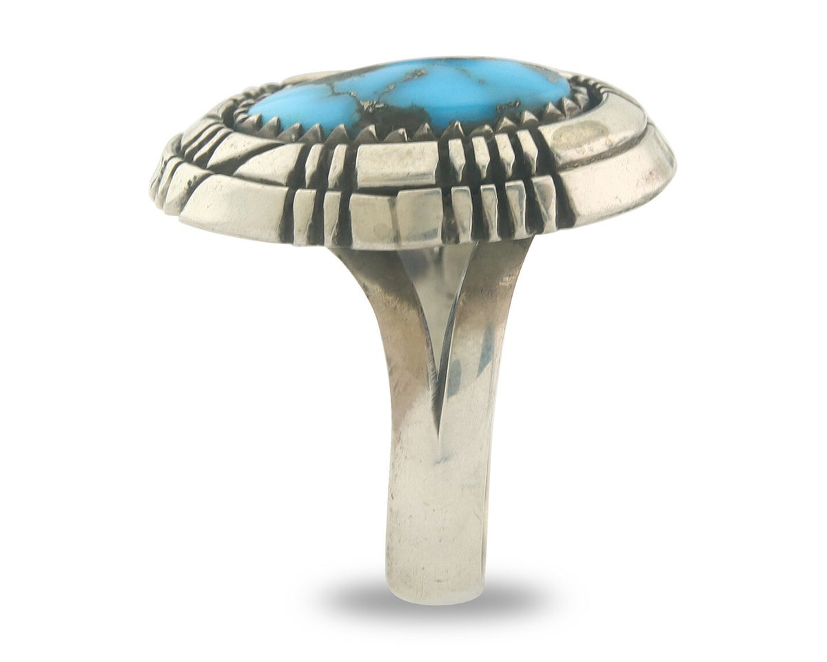 Vintage Navajo Ring 925 Sterling Authentic Traditional Turquoise Size 8.75