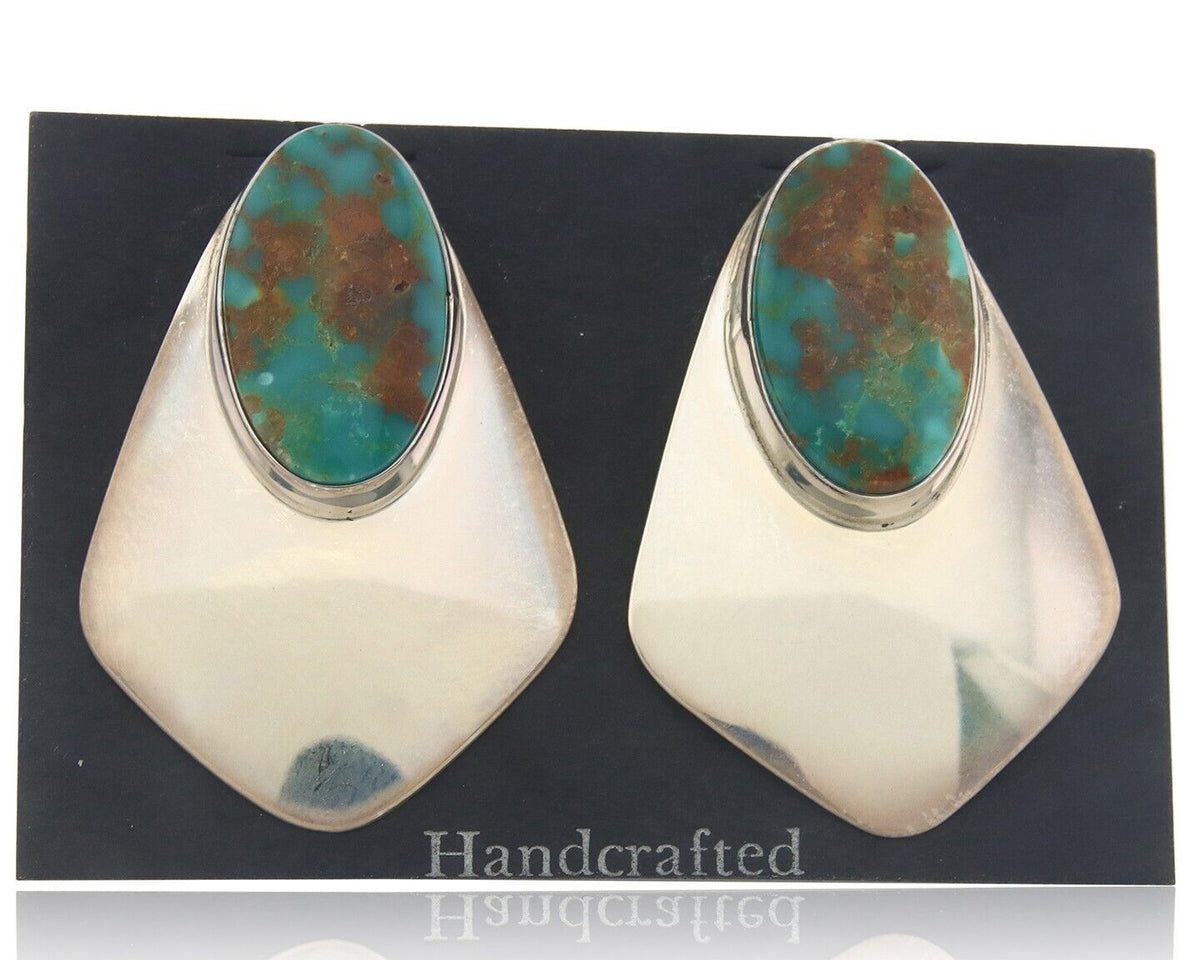 Navajo Earrings 925 Silver Handmade Natural Turquoise Native Artist C.80's