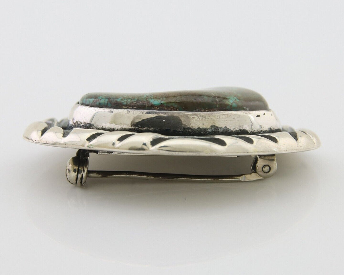 Navajo Pin 925 Silver Natural Mined Turquoise Artist Signed C Montoya C.80's